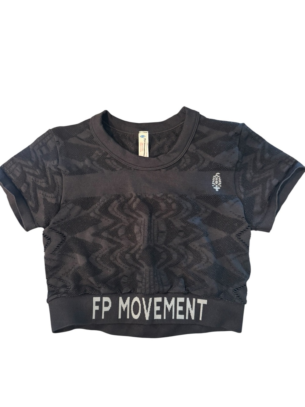 NWOT FP Movement Black Textured Short Sleeve Cropped Top